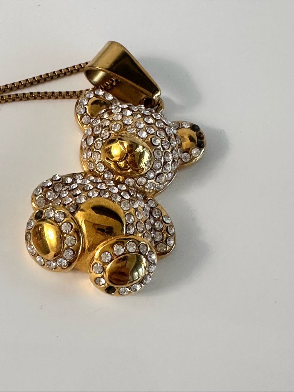 Teddy bear crystal necklace 11 inches long chain Very chic and youthful style